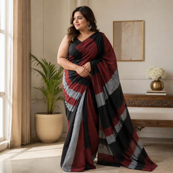 Multistripes Khadi Cotton Saree