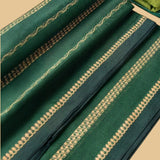Golden Horizontal Lines in Green Saree