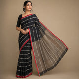 Black Handloom Cotton Saree with Ghicha-Inspired Pallu