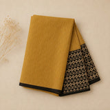 Yellow Stripe Mul Cotton Saree with Jaipur Hand Block Prints
