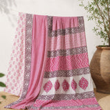 Baby Pink Stripe Mul Cotton Saree with Jaipur Hand Block Prints