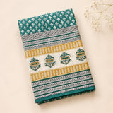 Teal Floral Mul Cotton Saree with Jaipur Hand Block Prints