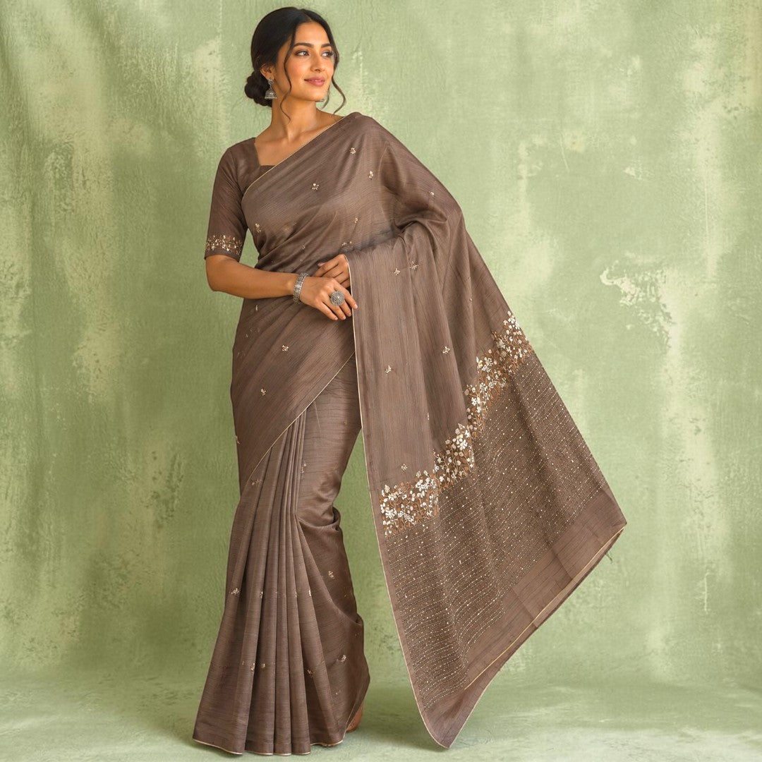 Bronze Art Silk Hand Embroidery Saree