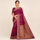 Magenta Banarasi Semi Silk Saree with Gold Zari