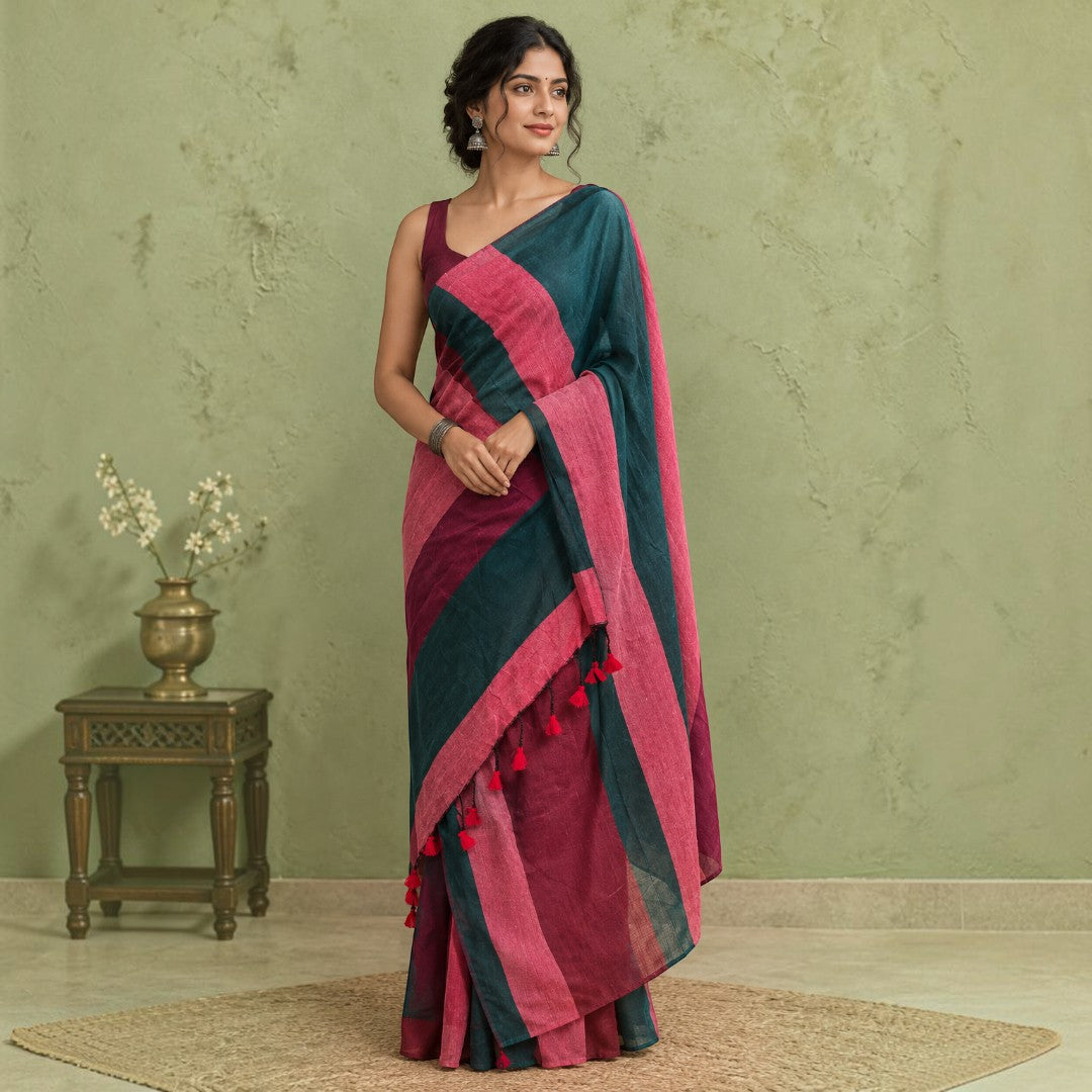 Multistripes Khadi Cotton Saree