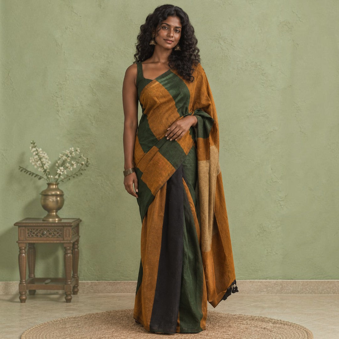 Multistripes Khadi Cotton Saree