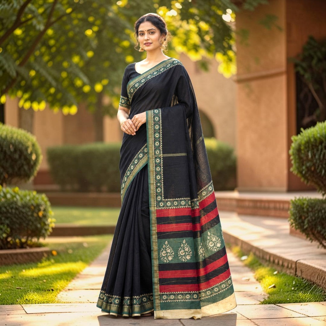 Black Minimalistic Bagru Maheshwari