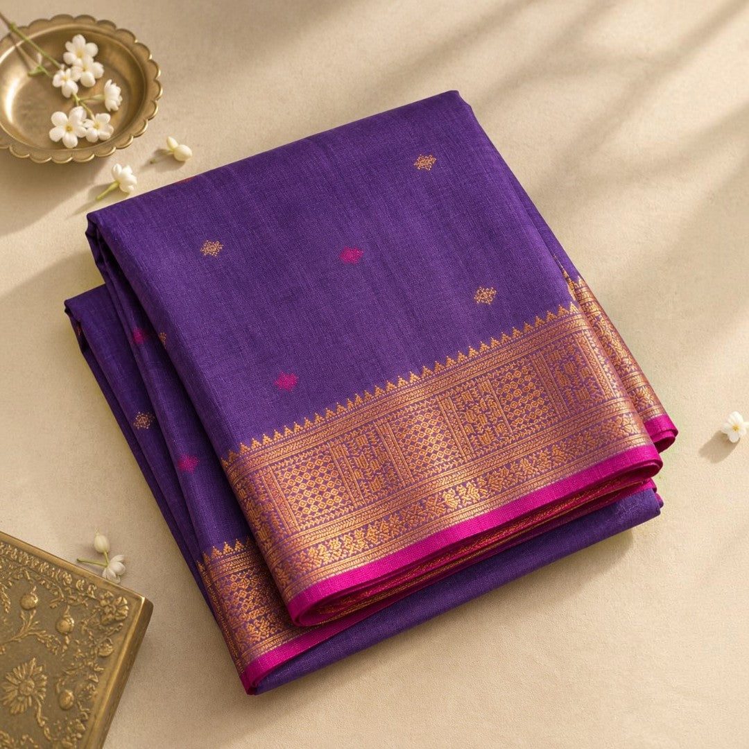 Violet Mercerized Cotton Saree