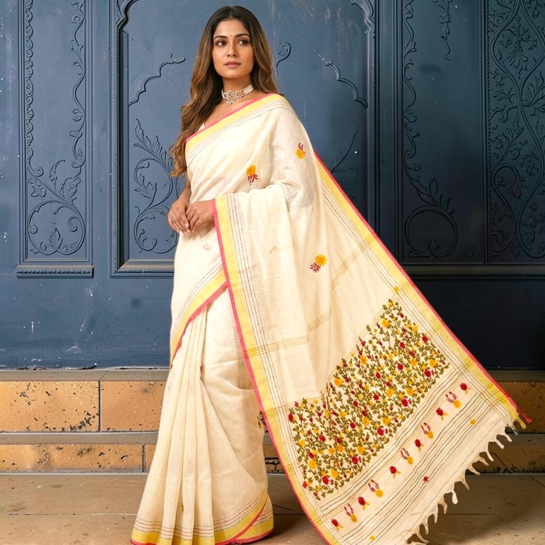 Savannah Bloom Semi linen Hand Embroidery