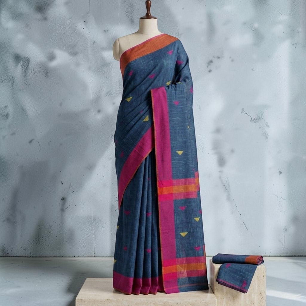 Semi -Linen Handwoven Butti Saree