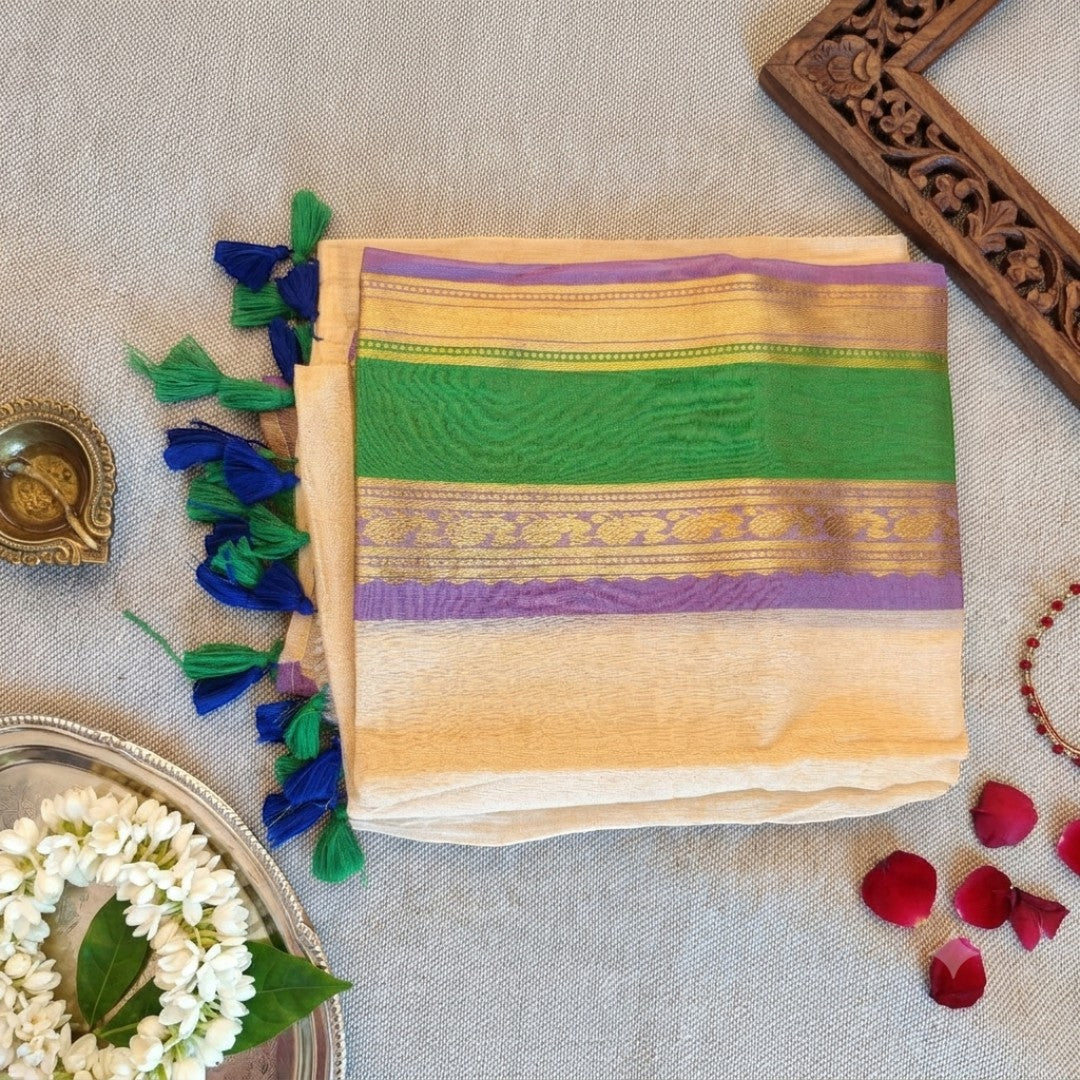 Lavender & Mayura Mul Saree