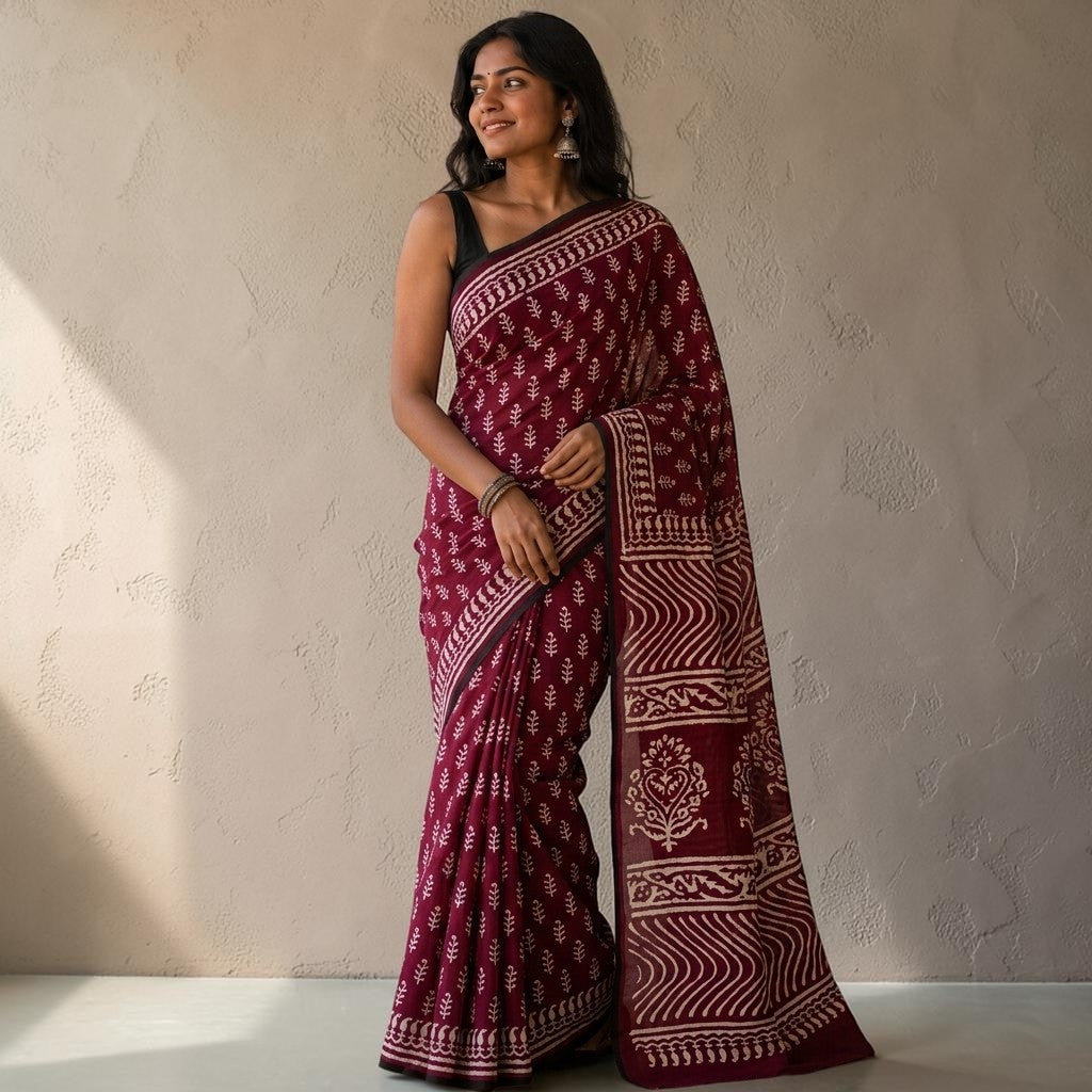 Aam Butti  Mul Cotton Saree with Jaipur Hand Block Prints