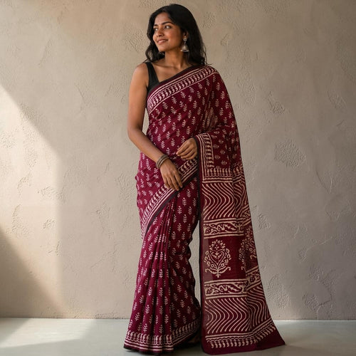 Aam Butti  Mul Cotton Saree with Jaipur Hand Block Prints