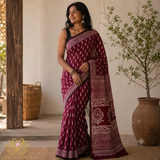 Floral Mul Cotton Saree with Jaipur Hand Block Prints