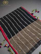 Black Handloom Cotton Saree with Ghicha-Inspired Pallu