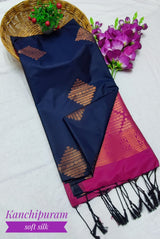Midnight Blue Diamond Motif Semi Silk