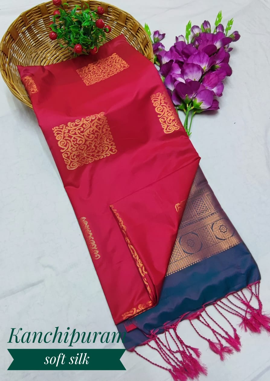 Zari Square Brocade Motif Semi Silk Saree
