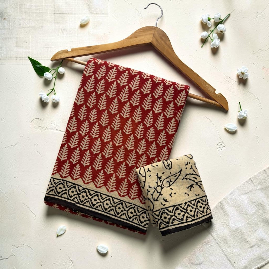 Red, Black & Ivory Floral Mul Cotton