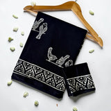Black Bird Handblock Mul Cotton Saree