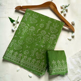 Green Folk Handblock Mul Cotton Saree