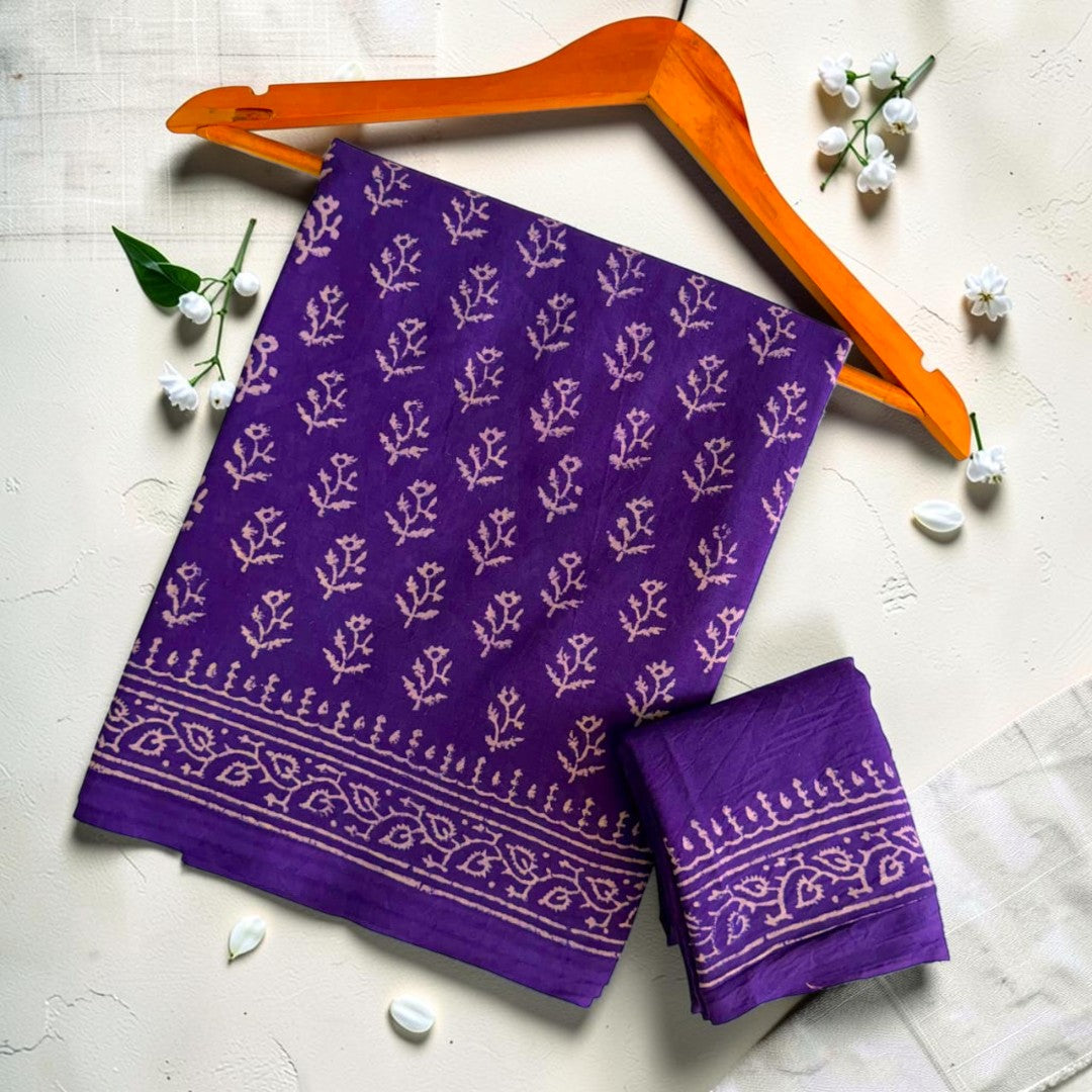 Purple Butti Mul Cotton Saree
