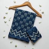 Indigo Elephant Block Print Mul Cotton Saree