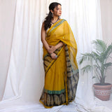 Mustard Paisley  Kota Doria with Hand Block Prints