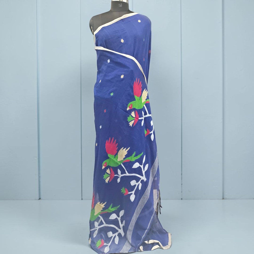 Bengal Jamdani Handloom Cotton Saree with Woven Motifs