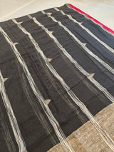 Black Handloom Cotton Saree with Ghicha-Inspired Pallu