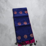 Deep Blue Zari Floral Motif Semi Silk