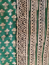 Teal Floral Mul Cotton Saree with Jaipur Hand Block Prints