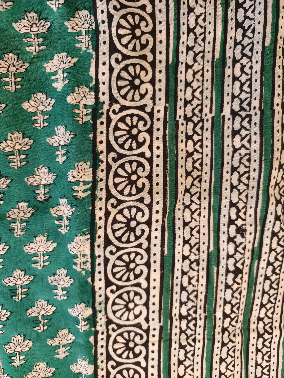 Teal Floral Mul Cotton Saree with Jaipur Hand Block Prints