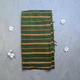Golden Horizontal Lines in Green Saree