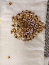 Embroidered Kerala Kasavu Cotton Saree