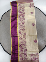 Purple Stars Block Printed Kerala Kasavu Saree
