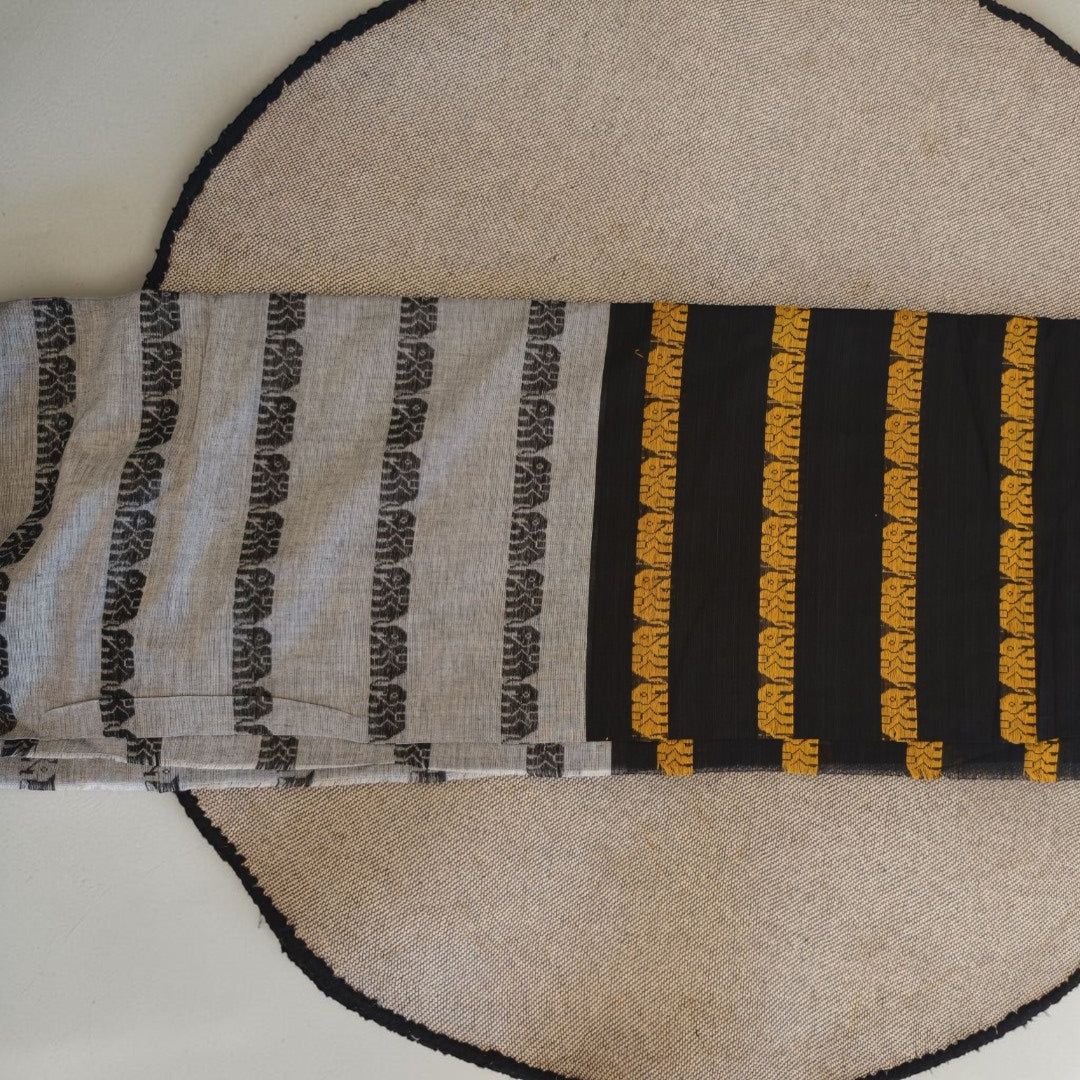 Yellow Elephant Motif Saree