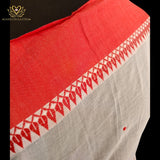 Traditional Bengal Handloom Saree with Red Border & Buti Motifs