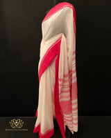 Traditional Bengal Handloom Saree with Red Border & Buti Motifs