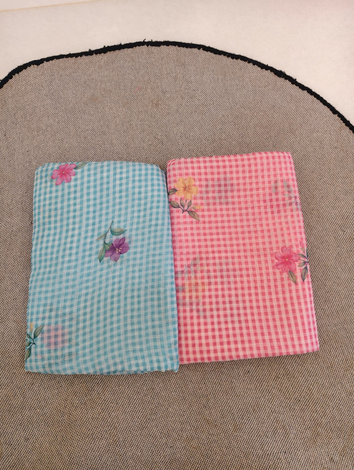 Gingham & Floral Linen Cotton Saree