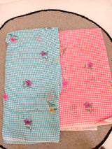 Gingham & Floral Linen Cotton Saree