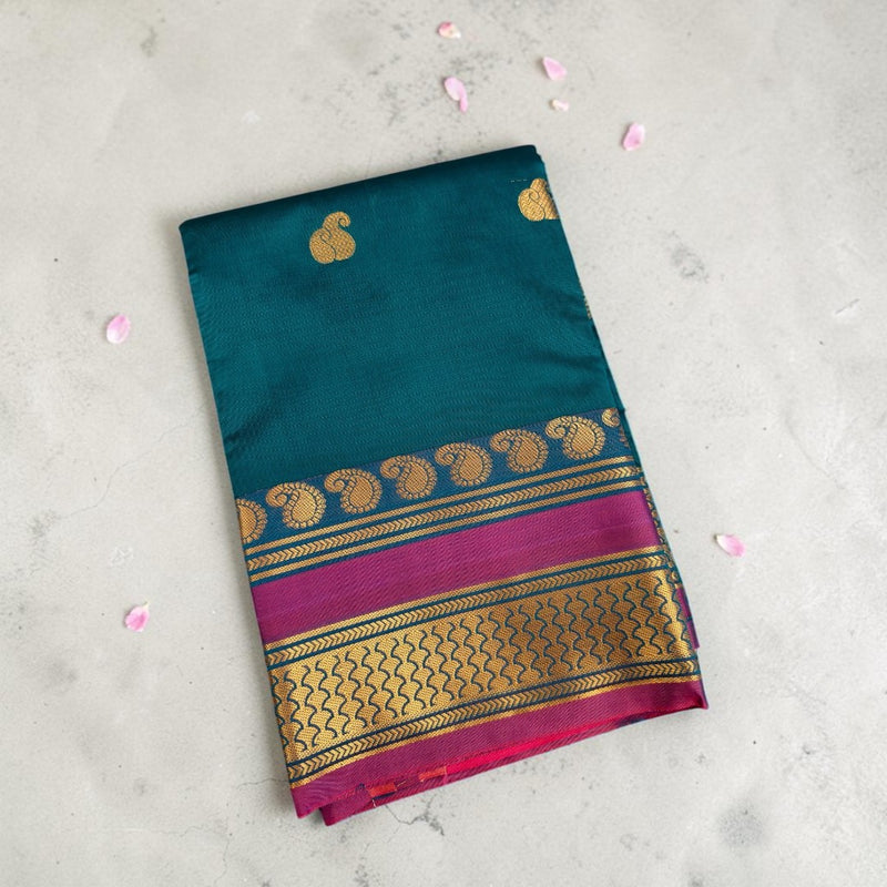 Teal Blue & Magenta Semi Silk Saree