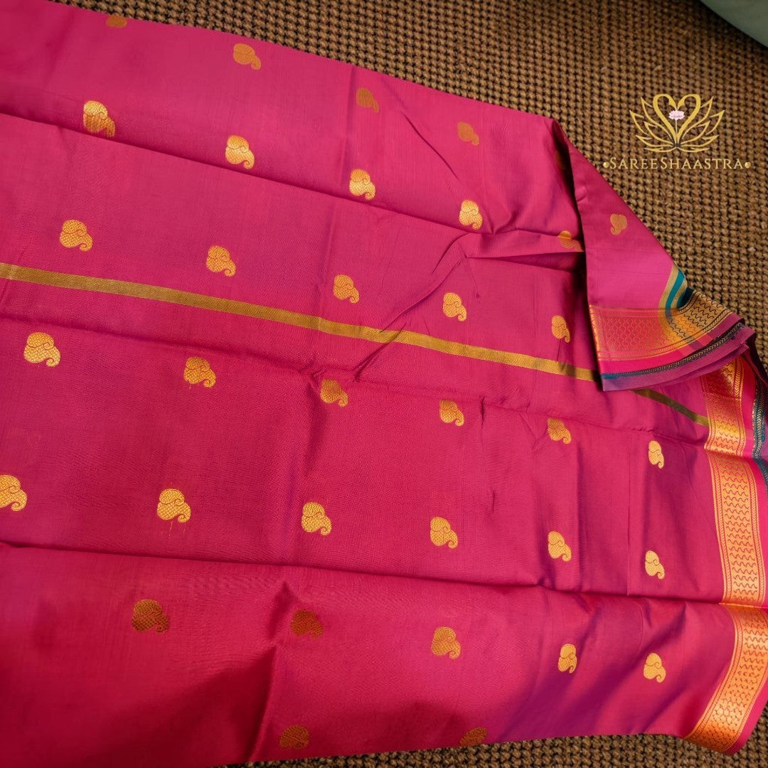 Teal Blue & Magenta Semi Silk Saree