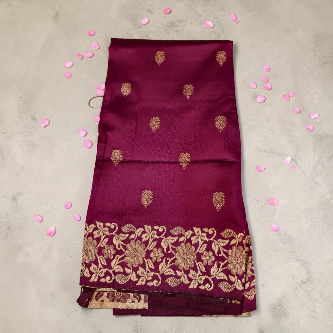 Magenta Banarasi Semi Silk Saree with Gold Zari