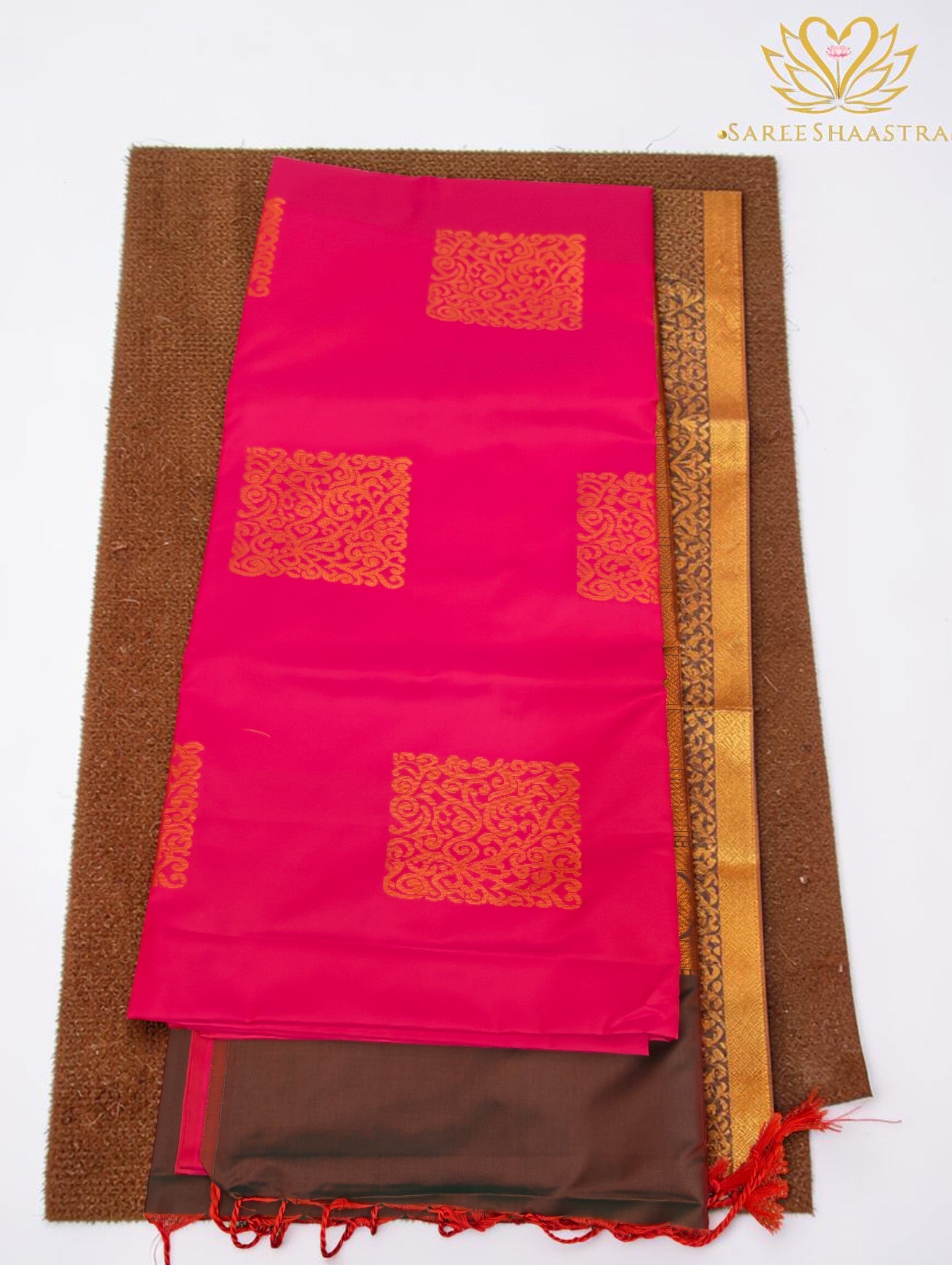 Zari Square Brocade Motif Semi Silk Saree