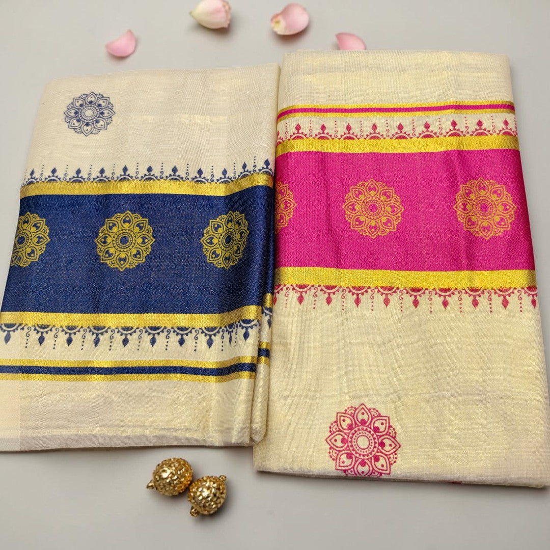 Mandala Kerala Kasavu Tissue Silk Saree