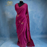 Magenta Floral Vine Embroidered Saree