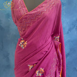 Magenta Floral Vine Embroidered Saree