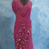 Magenta Floral Vine Embroidered Saree