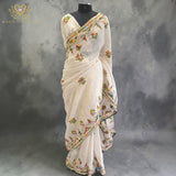 Ivory Floral Embroidered Saree