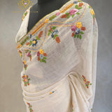 Ivory Floral Embroidered Saree